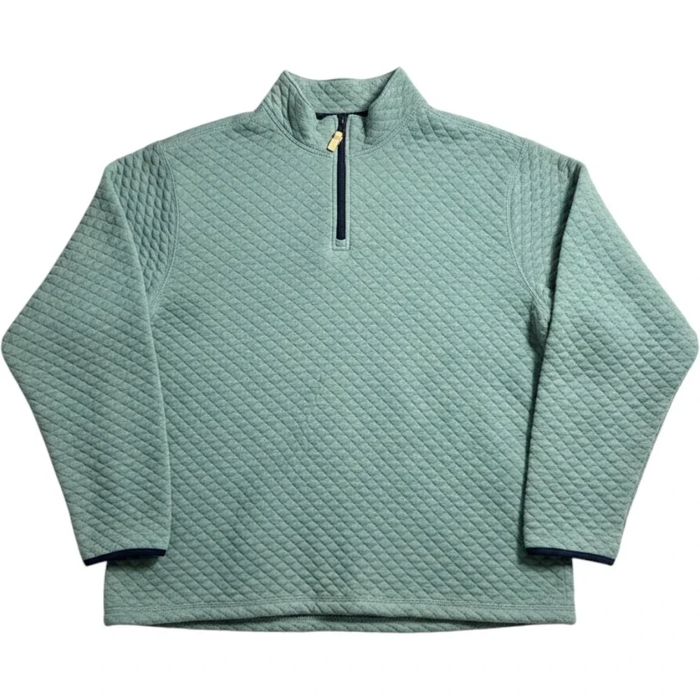 J.Crew Authentic Quilted Quarter Zip Pullover Mens XXL Sage‎ Green 100% Cotton